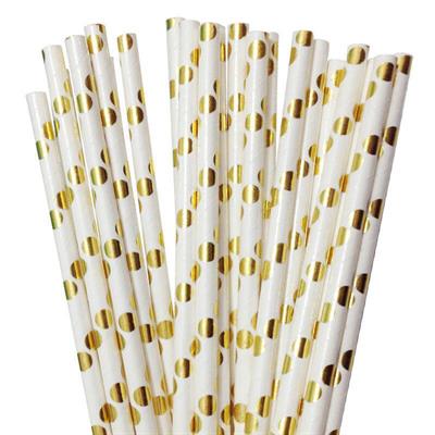 GOLDEN POLKA DOT PARTY DECORATION PAPER STRAWS ( PACK OF 25 PAPER STRAWS )