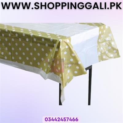 GOLDEN POLKA DOT TABLE COVER - GOLDEN THEME TABLE COVER - PLASTIC MATERIAL TABLECLOTH ( 108 CM X 180 CM )