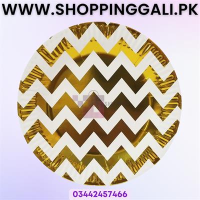 GOLDEN ZIGZAG PAPER PLATES - GOLDEN THEME PAPER PLATES - PACK OF 10 PAPER PLATES