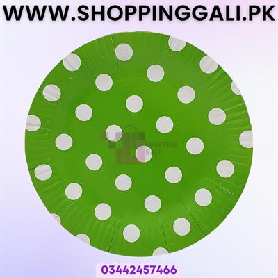 GREEN POLKA DOT PAPER PLATES - PACK OF 10 PAPER PLATES  - GREEN COLOR THEME