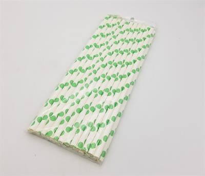 WHITE GREEN POLKA DOT PARTY DECORATION PAPER STRAWS ( PACK OF 25 PAPER STRAWS )