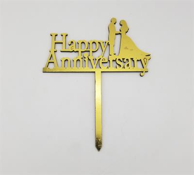 Anniversary Cake Topper - 6 Inch In Size - Cake Topper For Cake Decoration - Golden Color - Pack Of 2