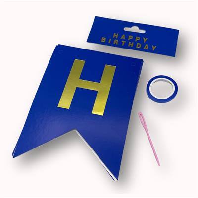 CELEBRATE IN STYLE DARK BLUE COLOR 13-CARD HAPPY BIRTHDAY BANNER WITH RIBBON