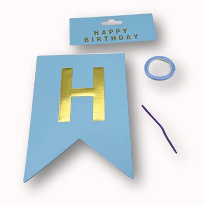 CELEBRATE IN STYLE LIGHT BLUE COLOR 13-CARD HAPPY BIRTHDAY BANNER WITH RIBBON