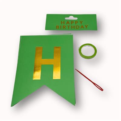 CELEBRATE IN STYLE GREEN COLOR 13-CARD HAPPY BIRTHDAY BANNER WITH RIBBON