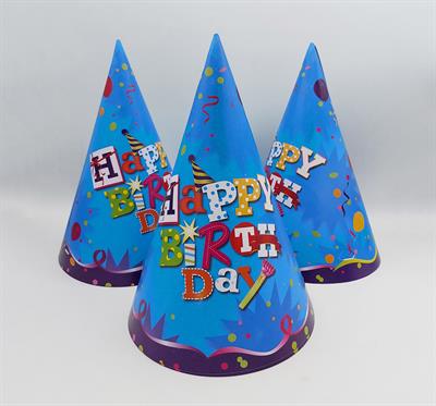 BLUE HAPPY BIRTHDAY BIRTHDAY PARTY CAPS ( PACK OF 10 BIRTHDAY CAPS )