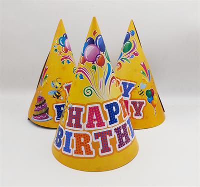 YELLOW HAPPY BIRTHDAY BIRTHDAY PARTY CAPS ( PACK OF 10 BIRTHDAY CAPS )