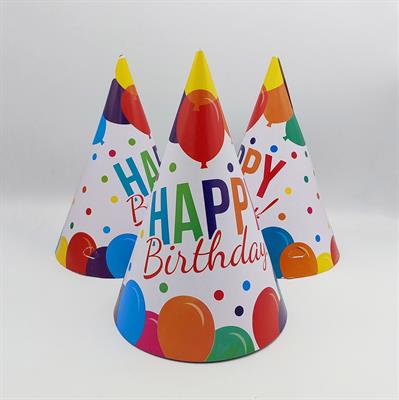 MULTICOLORS BALLOON DESIGN HAPPY BIRTHDAY BIRTHDAY PARTY CAPS ( PACK OF 10 BIRTHDAY CAPS )