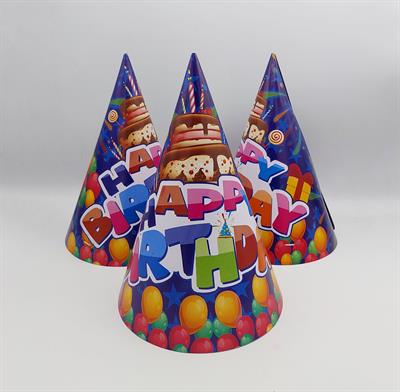 MULTICOLORS CAKE DESIGN HAPPY BIRTHDAY BIRTHDAY PARTY CAPS ( PACK OF 10 BIRTHDAY CAPS )