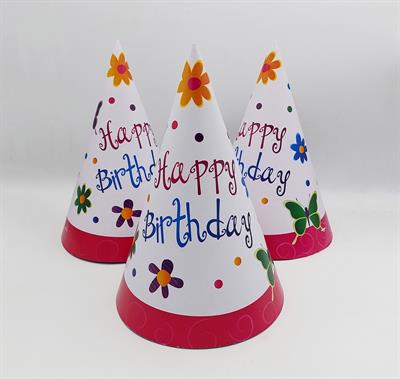 FLORAL DESIGN HAPPY BIRTHDAY BIRTHDAY PARTY CAPS ( PACK OF 10 BIRTHDAY CAPS )