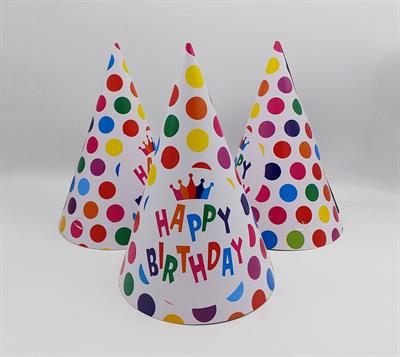 MULTICOLORS POLKA DOT HAPPY BIRTHDAY BIRTHDAY PARTY CAPS ( PACK OF 10 BIRTHDAY CAPS )