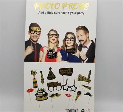 HAPPY BIRTHDAY PROPS PACK IN BLACK AND GOLDEN ( SET OF 14 PROPS )