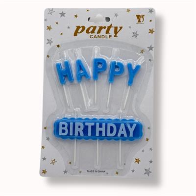 HAPPY BIRTHDAY CANDLES IN BLUE COLOR - CAKE DECORATION CANDLES - WORDS CANDLES - 6 PCS CANDLE SET