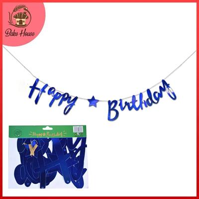 DARK BLUE COLOR HAPPY BIRTHDAY CONJOINED WORD BANNER WITH RIBBON LACE