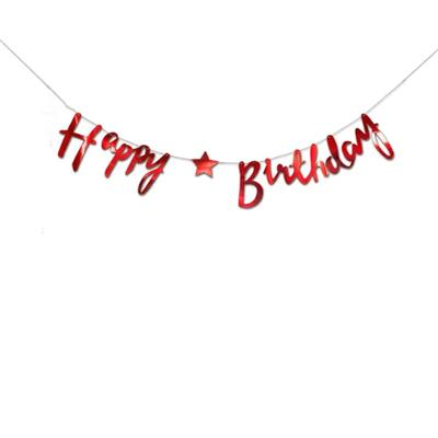 RED COLOR HAPPY BIRTHDAY CONJOINED WORD BANNER WITH RIBBON LACE