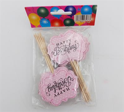 HAPPY BIRTHDAY CUPCAKE TOPPERS IN PINK COLOR ( PACK OF 20 )