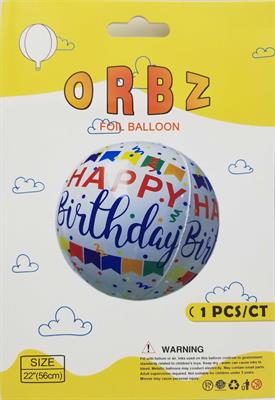 HAPPY BIRTHDAY DESIGN ORBZ FOIL BALLOON FULL ROUND FOIL BALLOON ( 22 INCH IN SIZE )