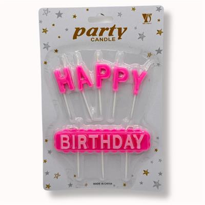 HAPPY BIRTHDAY CANDLES IN PINK COLOR - CAKE DECORATION CANDLES - WORDS CANDLES - 6 PCS CANDLE SET