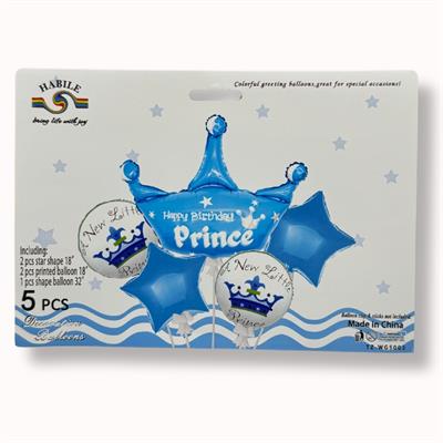 HAPPY BIRTHDAY PRINCE FOIL BALLOON SET ( PACK OF 5 FOIL BALLOONS )