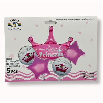 HAPPY BIRTHDAY PRINCESS FOIL BALLOON SET ( PACK OF 5 FOIL BALLOONS )