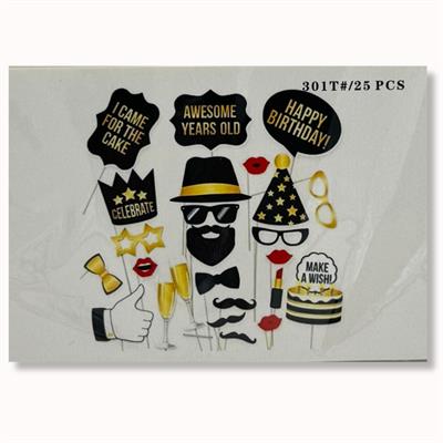 HAPPY BIRTHDAY PROPS PACK IN BLACK AND GOLDEN ( SET OF 25 PROPS )