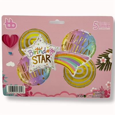 HAPPY BIRTHDAY STAR FOIL BALLOON - BIRTHDAY STAR FOIL BALLOON SET - BIRTHDAY PARTY DECORATION - BALLOONS DECORATION - PACK OF 5 FOIL BALLOONS