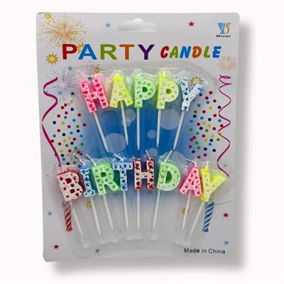 HAPPY BIRTHDAY CANDLES IN MULTI COLOR - MULTICOLORS CAKE DECORATION CANDLES - WORDS CANDLES - 13 PCS CANDLE SET