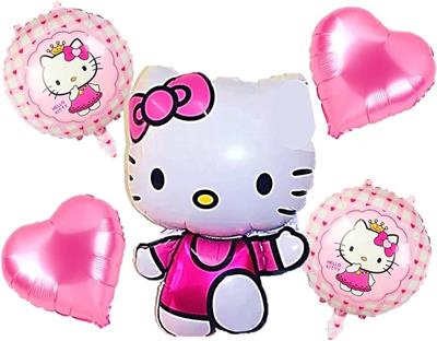 HELLO KITTY FOIL BALLOON SET WITH PINK HEARTS ( PACK OF 5 FOIL BALLOONS )