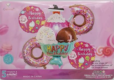 ICECREAM SUNDAE FOIL BALLOON SET ( PACK OF 5 FOIL BALLOONS )