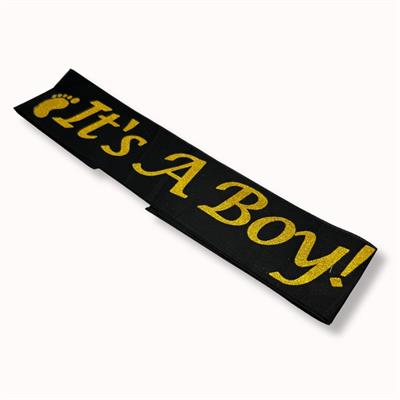 ITS A BOY BABY SHOWER SASH IN BLACK AND GOLDEN COLOR