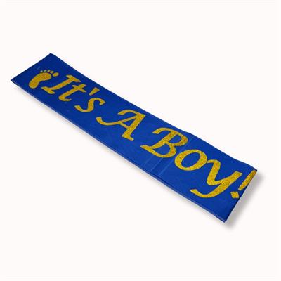 ITS A BOY BABY SHOWER SASH IN DARK BLUE AND GOLDEN COLOR