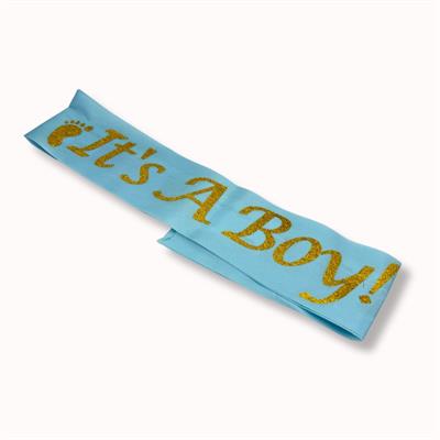 ITS A BOY BABY SHOWER SASH IN LIGHT BLUE AND GOLDEN COLOR