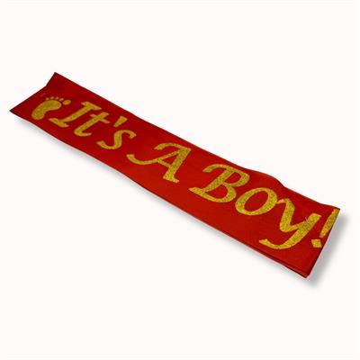 ITS A BOY BABY SHOWER SASH IN RED AND GOLDEN COLOR