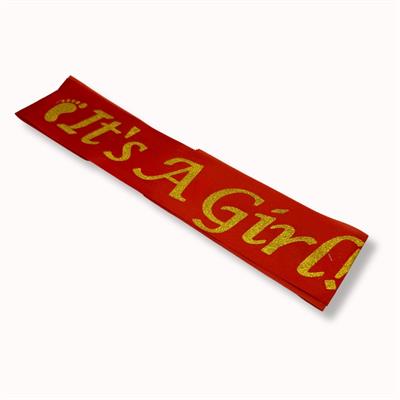 ITS A GIRL SASH IN RED COLOR - BABY SHOWER SASH FOR PARTY WEAR