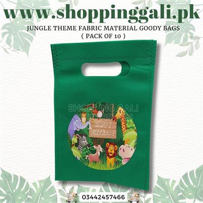 JUNGLE PARTY FABRIC MATERIAL GOODY BAGS ( PACK OF 10 GIFT BAGS )