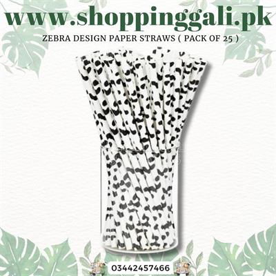 WHITE ZEBRA DESIGN PARTY DECORATION PAPER STRAWS ( PACK OF 25 PAPER STRAWS )