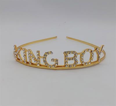 KING BOY WHITE STONES METAL TIARA CROWN FOR BIRTHDAY PARTY WEAR