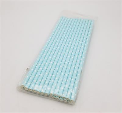 LIGHT BLUE POLKA DOT PARTY DECORATION PAPER STRAWS ( PACK OF 25 PAPER STRAWS )