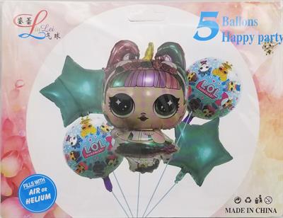 LOL SURPRISE FOIL BALLOON SET GREEN STARS - PACK OF 5 FOIL BALLOONS - LOL SURPRISE THEME FOIL BALLOONS