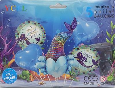 MERMAID THEME FOIL BALLOONS BLUE HEARTS ( PACK OF 5 FOIL BALLOONS )