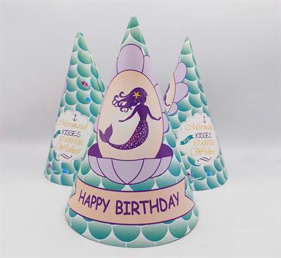 MERMAID BIRTHDAY PARTY CAPS LIGHT GREEN ( PACK OF 10 BIRTHDAY CAPS )