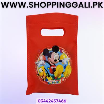 MICKEY MOUSE THEME GOODY BAGS ROUND - PACK OF 10 GOODY BAGS - MICKEY MOUSE FABRIC MATERIAL GOODY BAGS