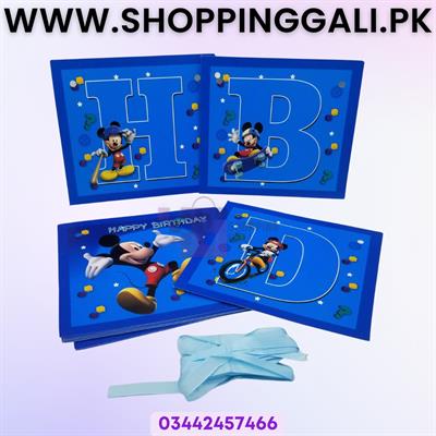 MICKEY MOUSE HAPPY BIRTHDAY BANNER - MICKEY MOUSE BIRTHDAY PARTY BANNER WITH RIBBON