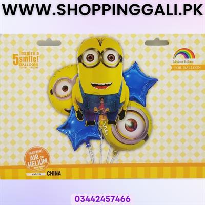 MINIONS FOIL BALLOON SET WITH BLUE STARS - PACK OF 5 FOIL BALLOONS - MINIONS THEME FOIL BALLOONS