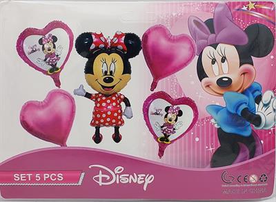 MINNIE MOUSE FOIL BALLOONS IN RED COLOR WITH PINK HEARTS ( PACK OF 5 FOIL BALLOONS )