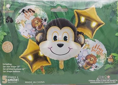 JUNGLE THEME MONKEY FOIL BALLOON SET ( PACK OF 5 FOIL BALLOONS )