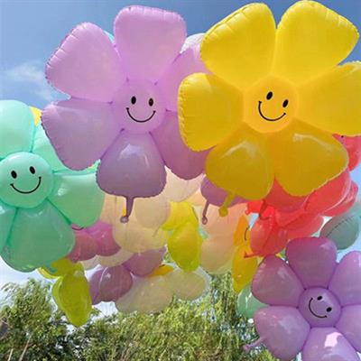 MULTICOLORS SMILEY FLOWERS FOIL BALLOON ( PACK OF 5 FOIL BALLOONS )