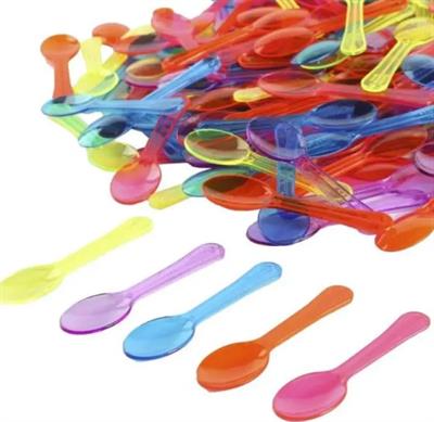 MULTICOLOR TRANSPARENT DESERT SPOONS - MINI SPOONS - MULTICOLORS SPOONS - PLASTIC TABLEWARE - ICECREAM SPOONS