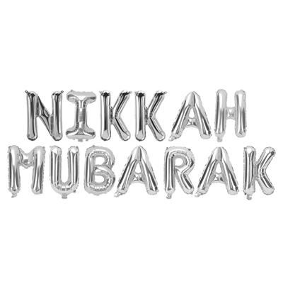 NIKKAH MUBARAK FOIL BALLOON IN SILVER COLOR ( PACK HAS 13 FOIL BALLOONS )