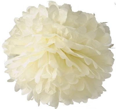 OFF WHITE COLOR FLOWER POM POM - 9.5 INCH CREPE PAPER FLOWER POM POM